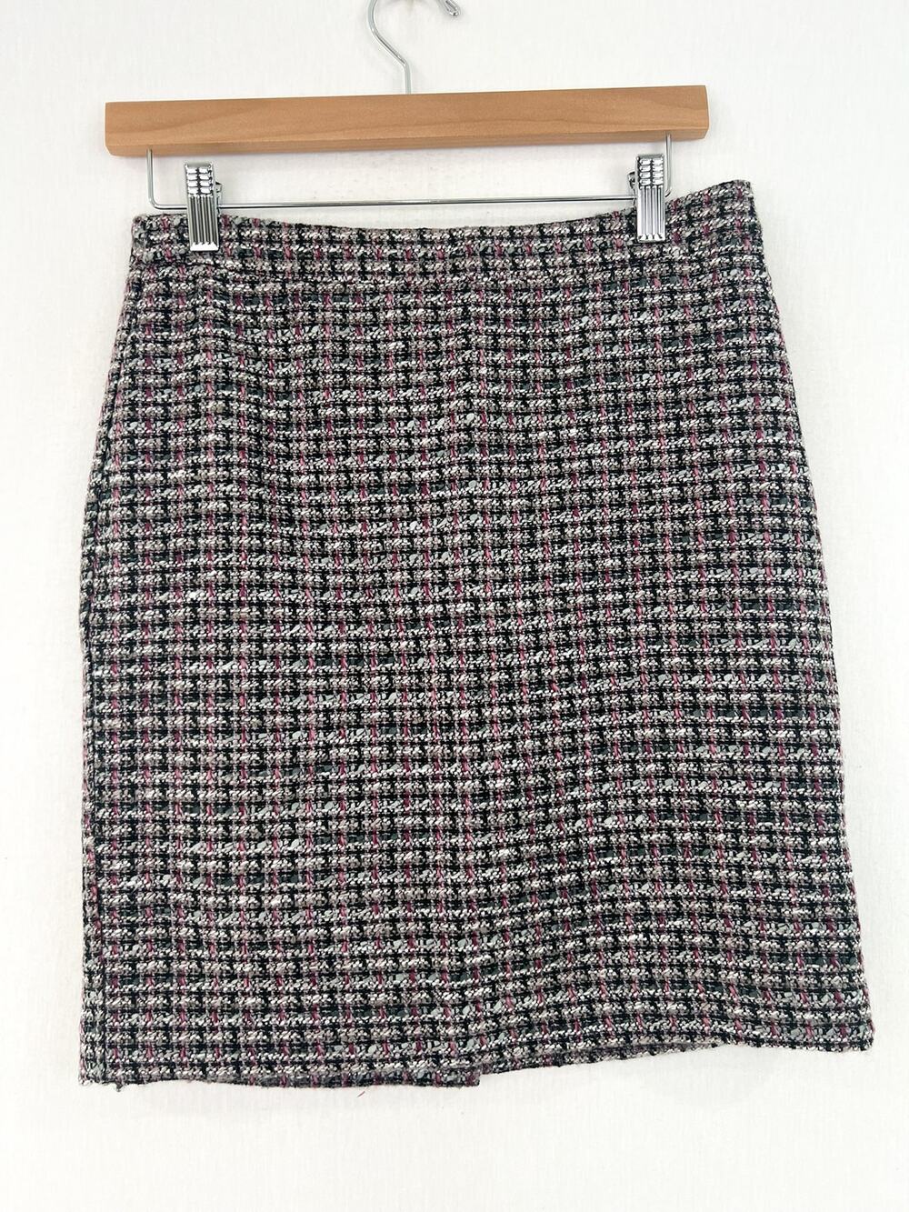LOFT Woven Teed Plaid Wool Blend Mini Skirt 4 Petite Academia Preppy Schoolgirl